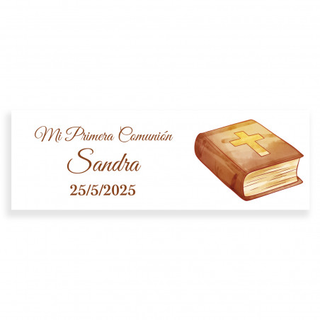 Adhesivo de comunión 6x2 Biblia personalizado para detalles