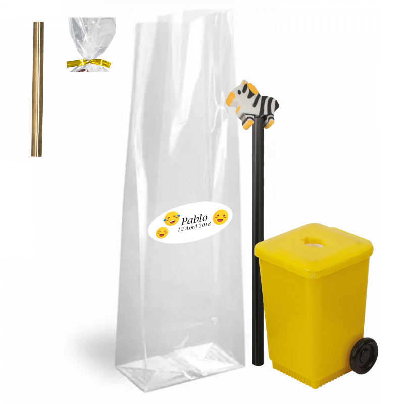 Sacapuntas contenedor eco con lápiz con goma de cebra en bolsa personalizada cierre de tira para eventos