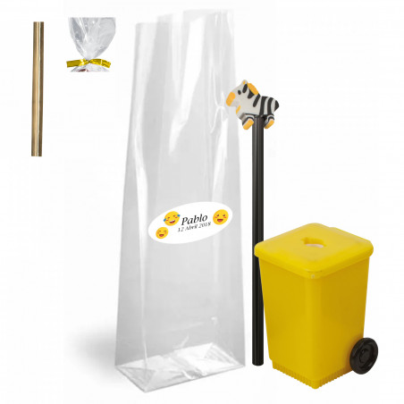 Sacapuntas contenedor eco con lápiz con goma de cebra en bolsa personalizada cierre de tira para eventos