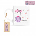 Taza con motivo de elefante rosa y etiqueta personalizada para bautizo bebé