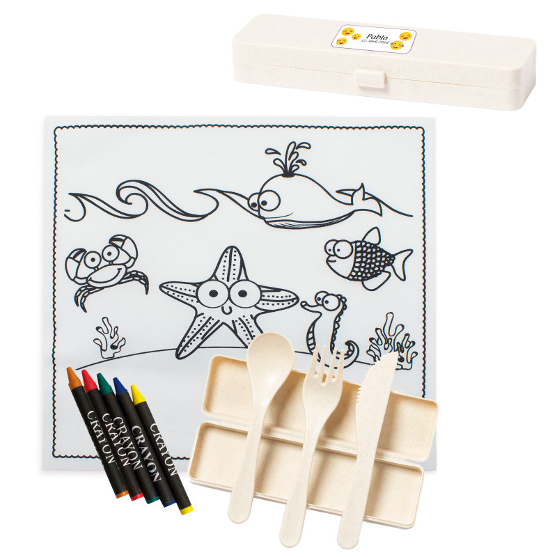 Mantel para colorear y cubiertos reutilizables personalizados para niños
