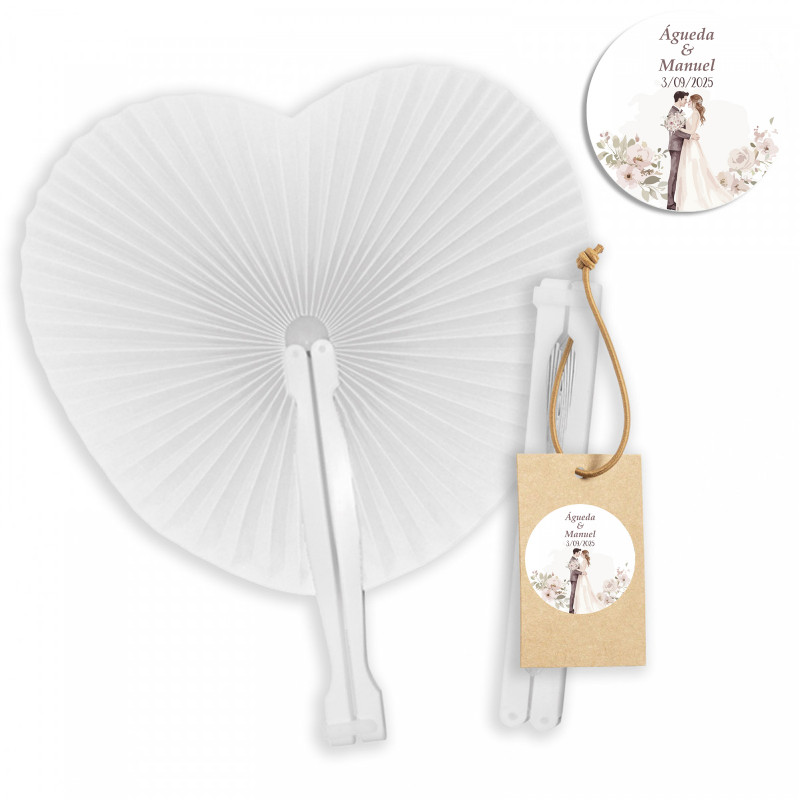 Pai Pai en forma de corazón blanco con etiqueta personalizada para Bodas