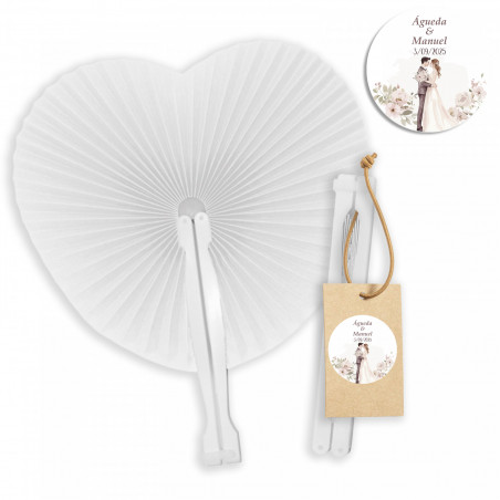 Pai Pai en forma de corazón blanco con etiqueta personalizada para Bodas