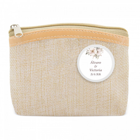 Monedero beige con chapa de flores personalizada