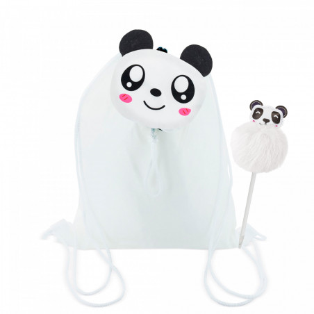 Mochila infantil plegable de oso panda y bolígrafo con pompón para regalar
