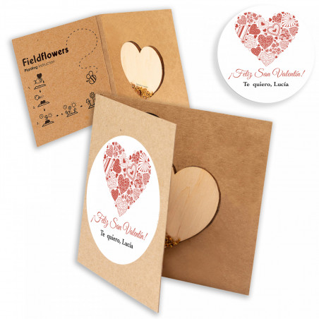 Corazón de semillas de flores silvestres con adhesivo romántico personalizado