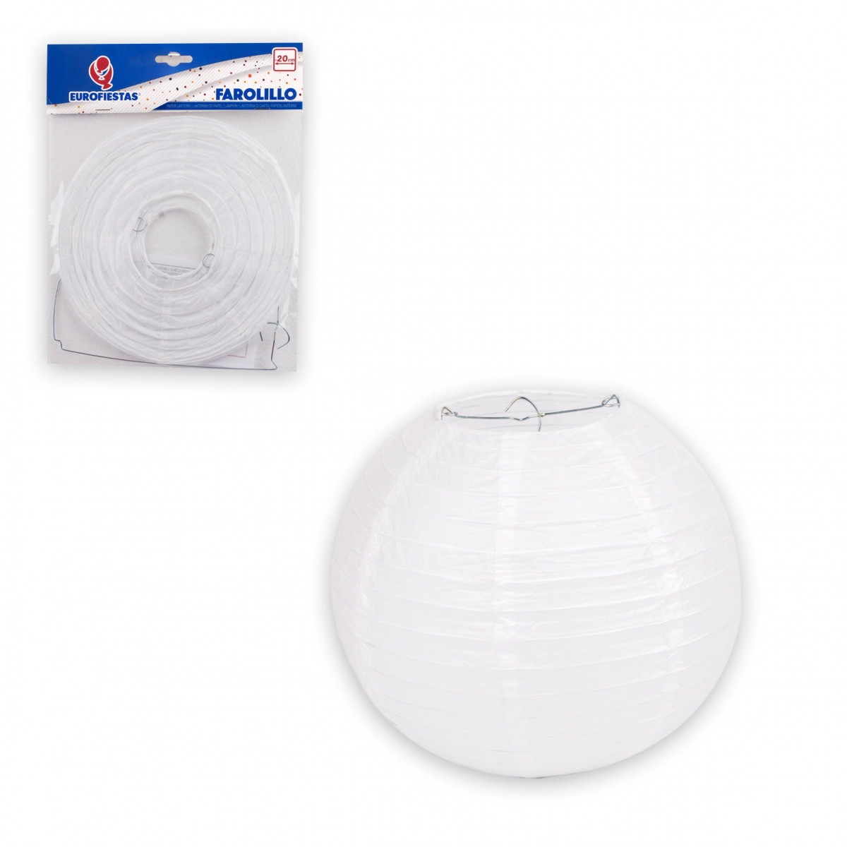 Farolillo redondo de papel 20cm blanco para decorar