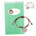 Pulsera de comunión paloma de la paz en bolsa verde agua con adhesivo personalizable