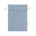 Abridor y sacacorchos de madera e imán en bolsa de tela azul con adhesivo personalizado de niño de comunión