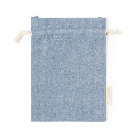 Abridor y sacacorchos de madera e imán en bolsa de tela azul con adhesivo personalizado de niño de comunión