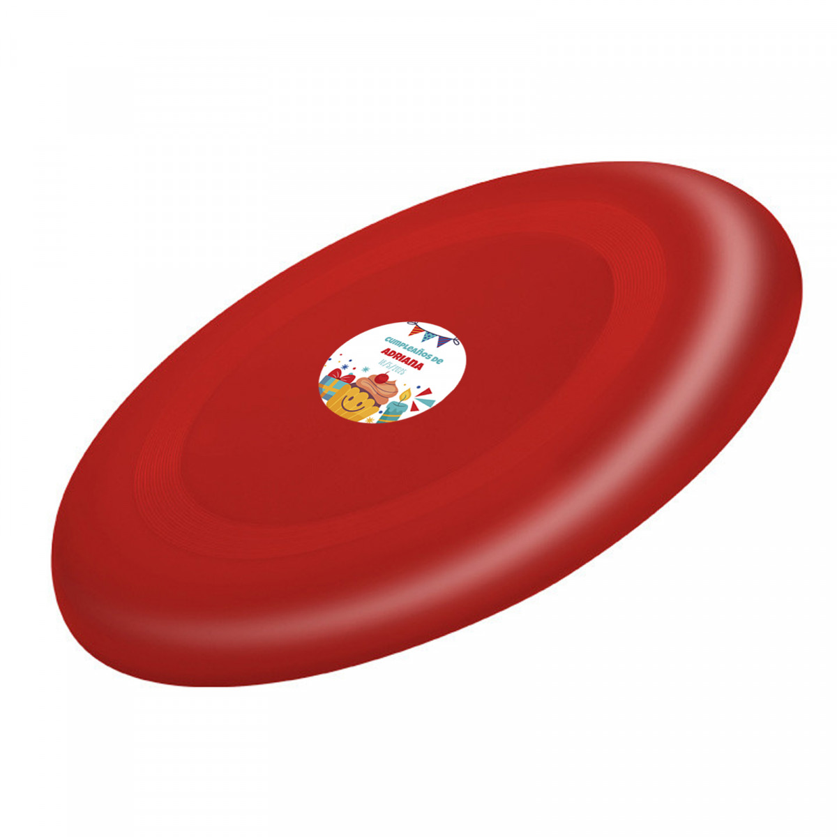 Frisbee de plastico rojo personalizado para cumpleaños