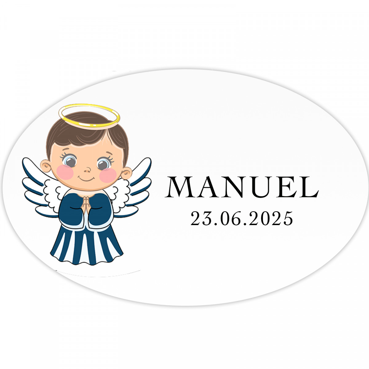 Adhesivo ovalado diseño ángel niño