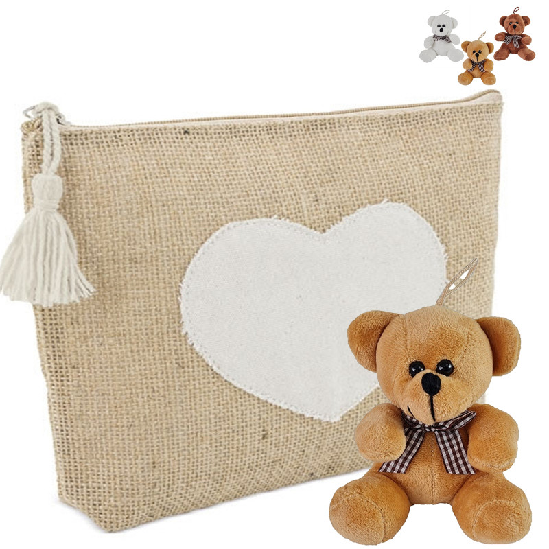 Neceser de yute con peluche de osito surtido, regalo dulce y original para eventos especiales
