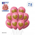Globos rosas con corazón dorado 10 unidades para decorar