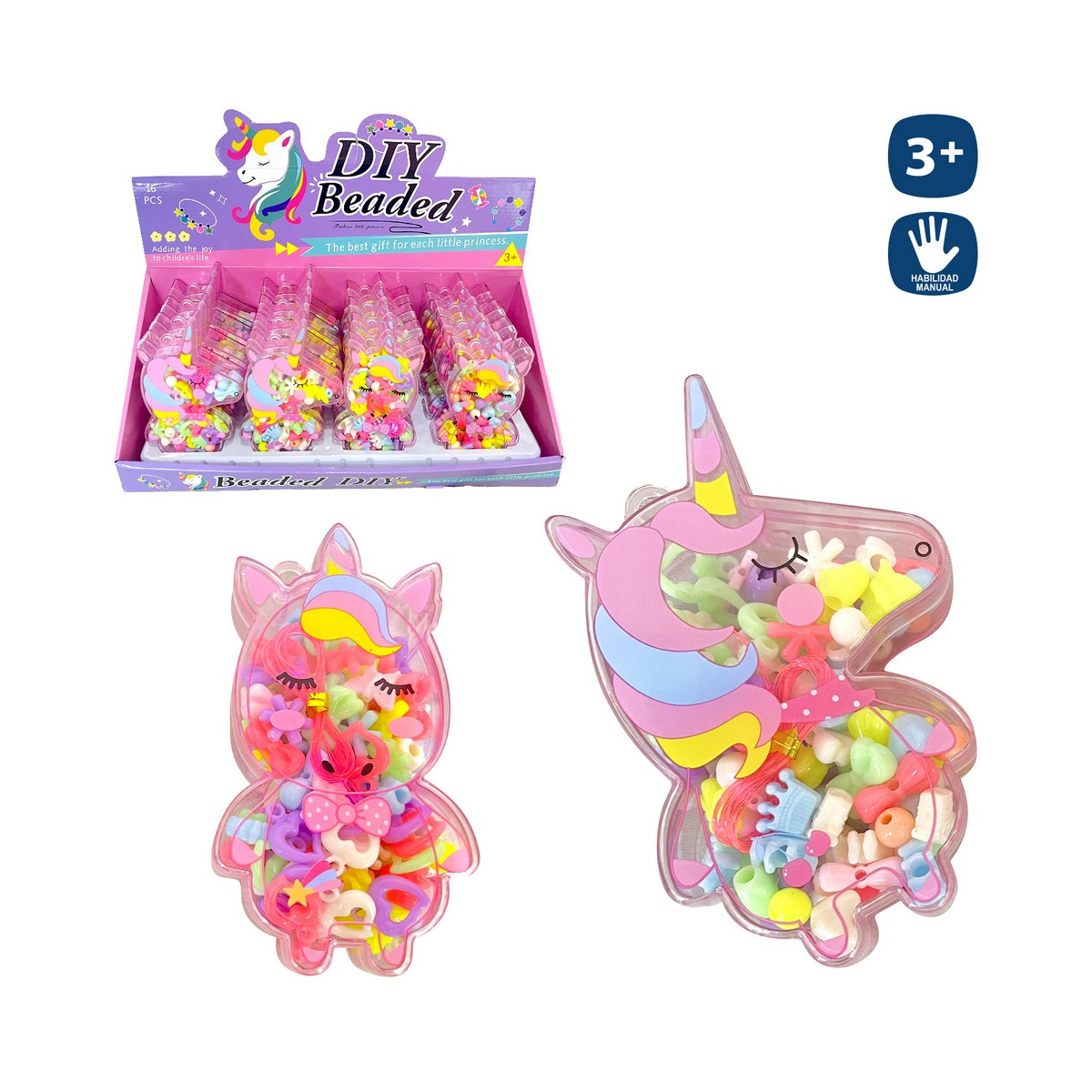 Cuentas para collares y pulseras en caja de unicornio para detalles