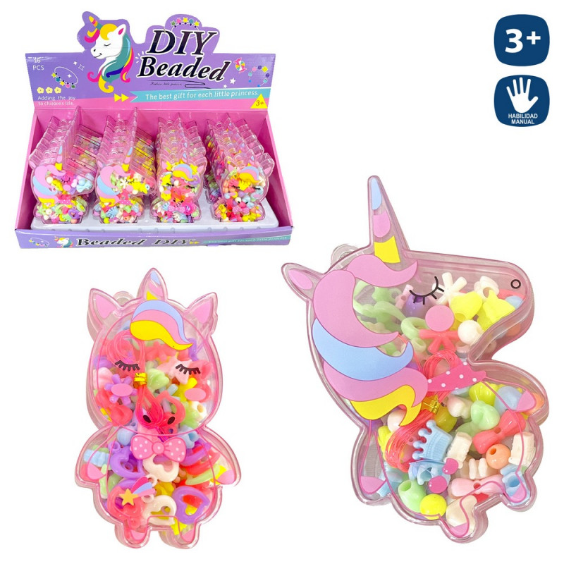 Cuentas para collares y pulseras en caja de unicornio para detalles
