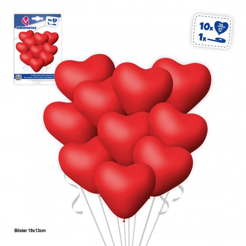 Globos corazón rojos 12 unidades para decorar