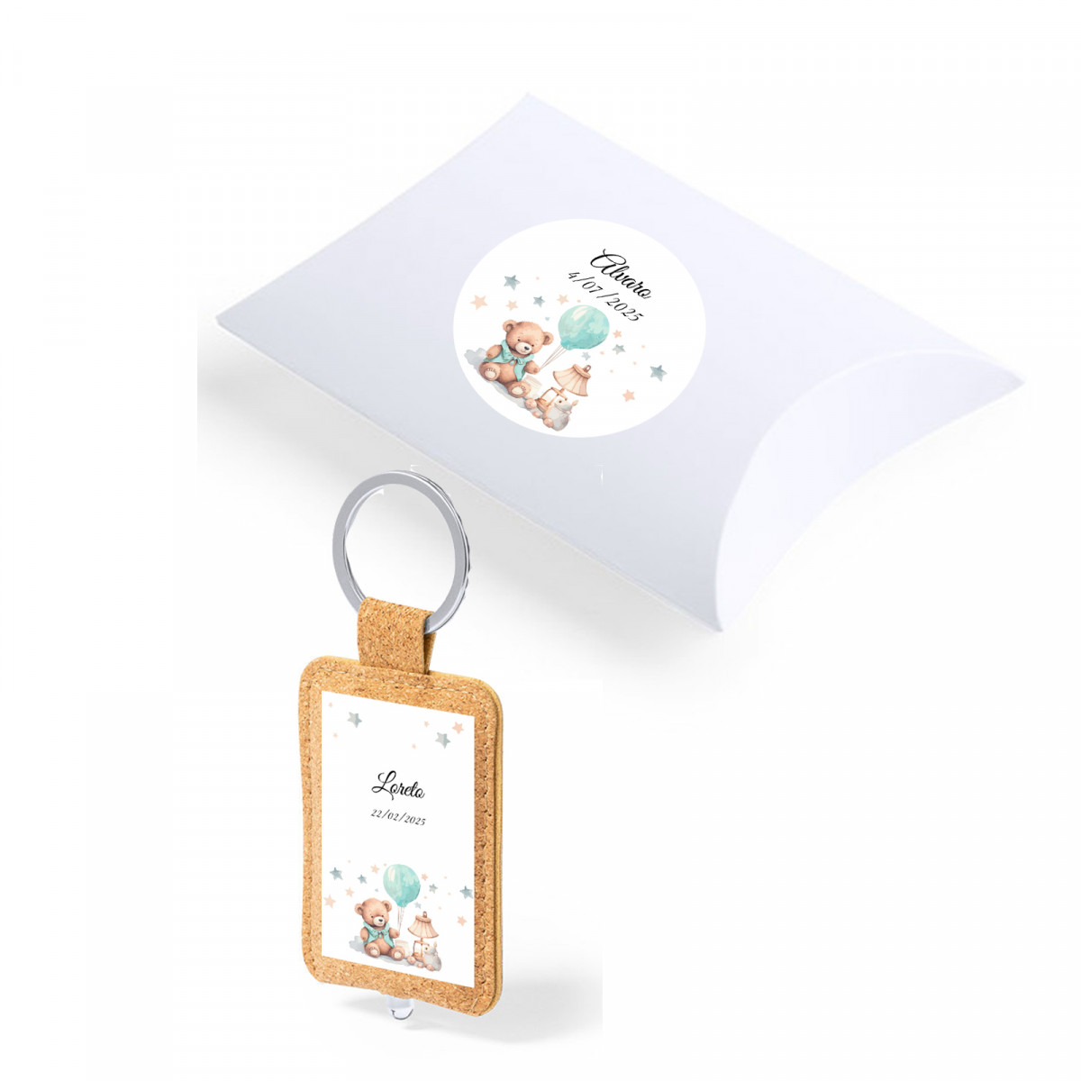 Llavero de corcho con linterna para regalo de bautizo