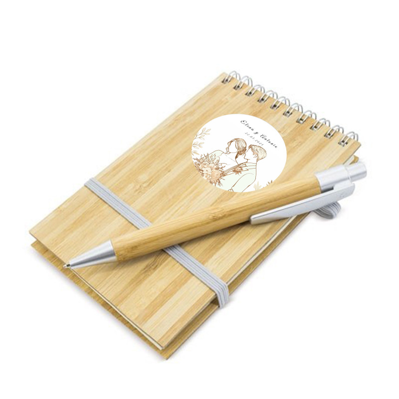 Libreta de bambú personalizada para boda con bolígrafo