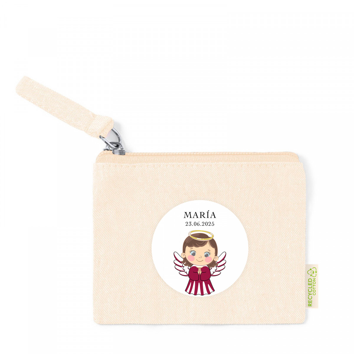 Monedero de algodón con adhesivo 5 cm diseño ángel para detalles bautizo niña