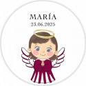 Monedero de algodón con adhesivo 5 cm diseño ángel para detalles bautizo niña