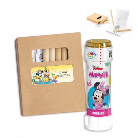 Set para colorear con lápices y hojas con adhesivo de cumpleaños y pompero de minnie para regalar