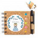 Libreta eco de corcho personalizada con adhesivo primera comunión para detalles niña