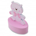 Cajita de madera en forma de oso rosa personalizada recuerdo dulce para bautizo