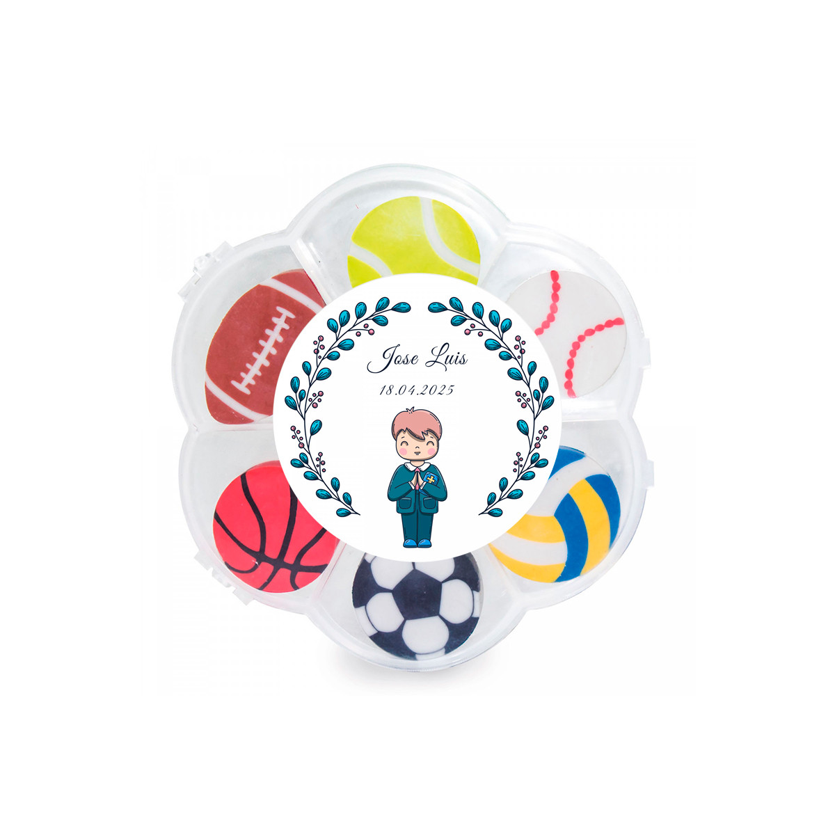 Gomas divertidas con diseño de deportes personalizada con adhesivo primera comunión