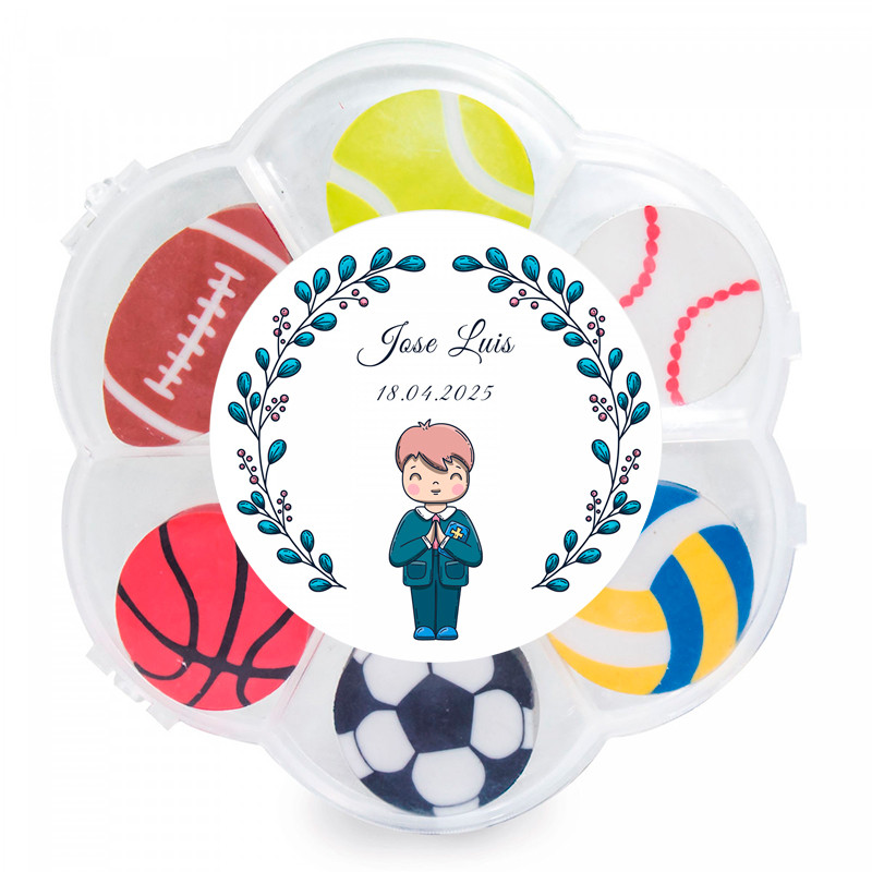 Gomas divertidas con diseño de deportes personalizada con adhesivo primera comunión