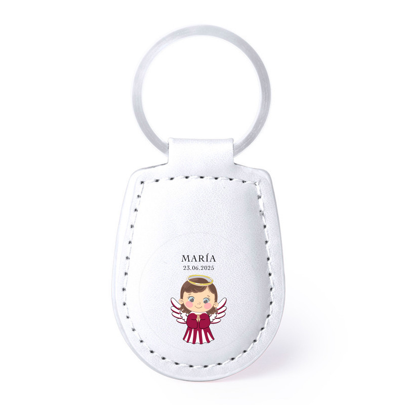 Llavero polipiel con adhesivo transparente diseño ángel para detalles bautizo niña