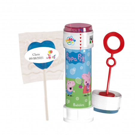 Pompero de peppa pig con piruleta azul con adhesivo personalizado