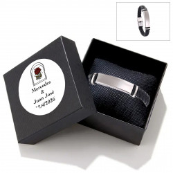 Detalles Boda Hombres Pulsera En Cuero Y Acero Inoxidable Con Caja