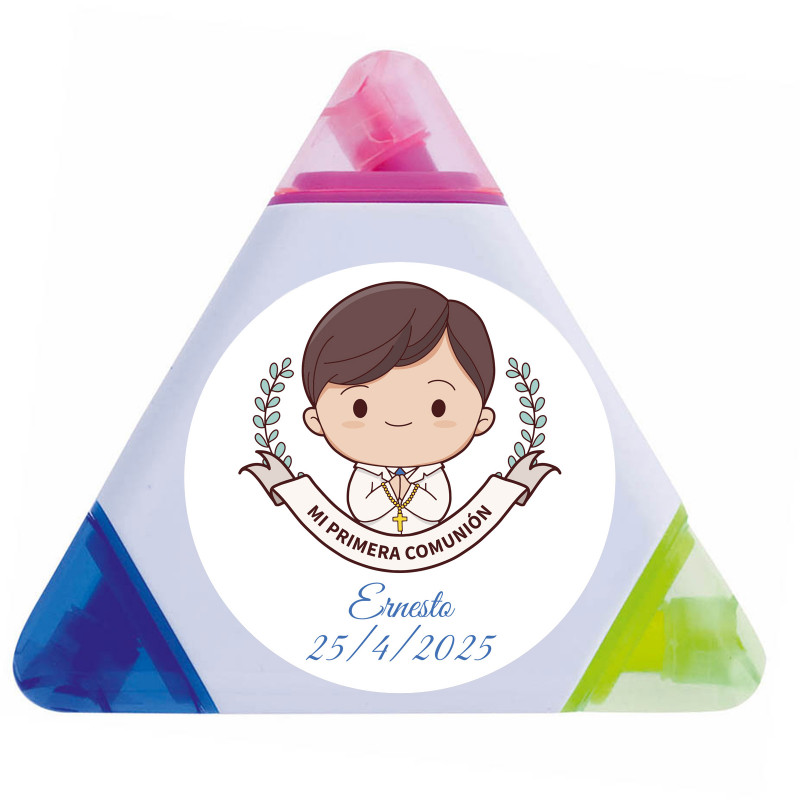 Subrayador tricolor personalizado para primera comunión recuerdo práctico y original para invitados