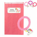 Pulsera unicornio en sobre kraft rosa con adhesivo personalizable para regalar