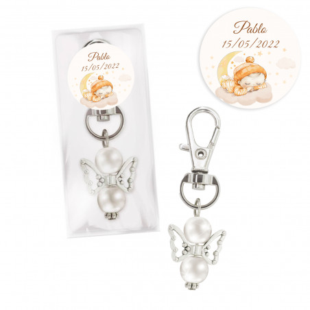 Llavero ángel de la guarda en bolsa personalizada para bautizo