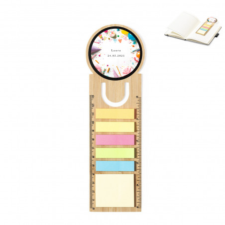 Marcapáginas personalizado con notas adhesivas y regla