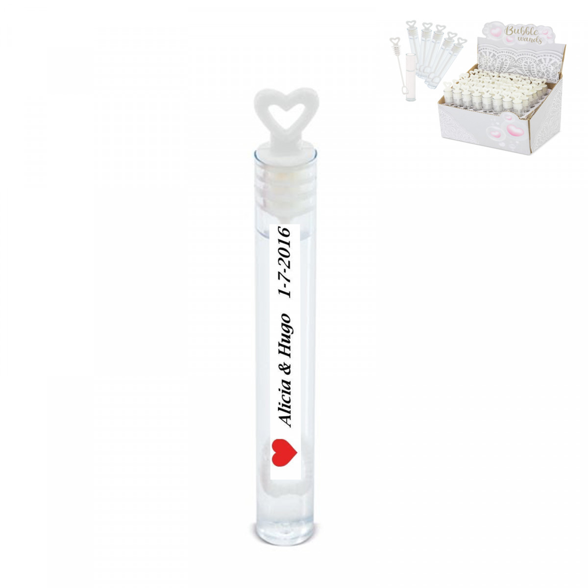 Detalles Boda Originales Mini pomperos corazón en pack de 48 unidades personalizados