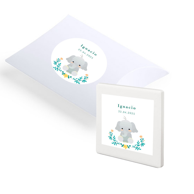Iman de cerámica personalizado con adhesivo de bautizo y caja de presentación