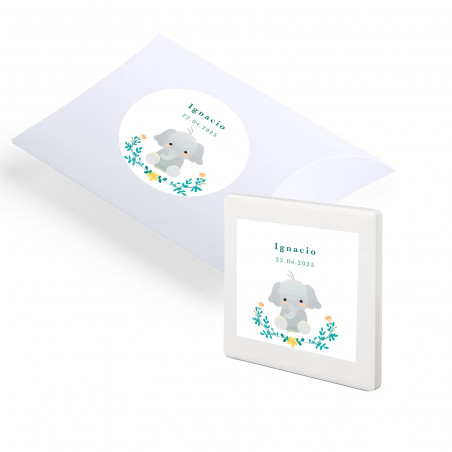 Iman de cerámica personalizado con adhesivo de bautizo y caja de presentación