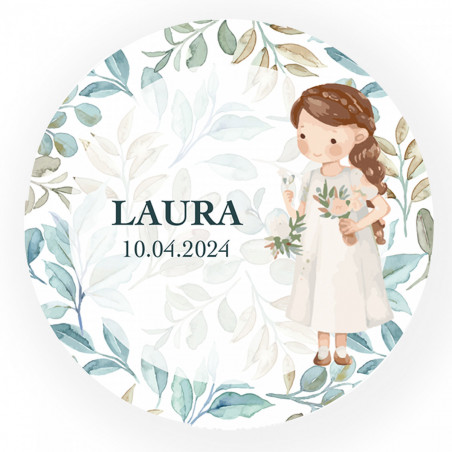 Imán de cerámica con sofisticado adhesivo primera comunión niña para detalles de invitados