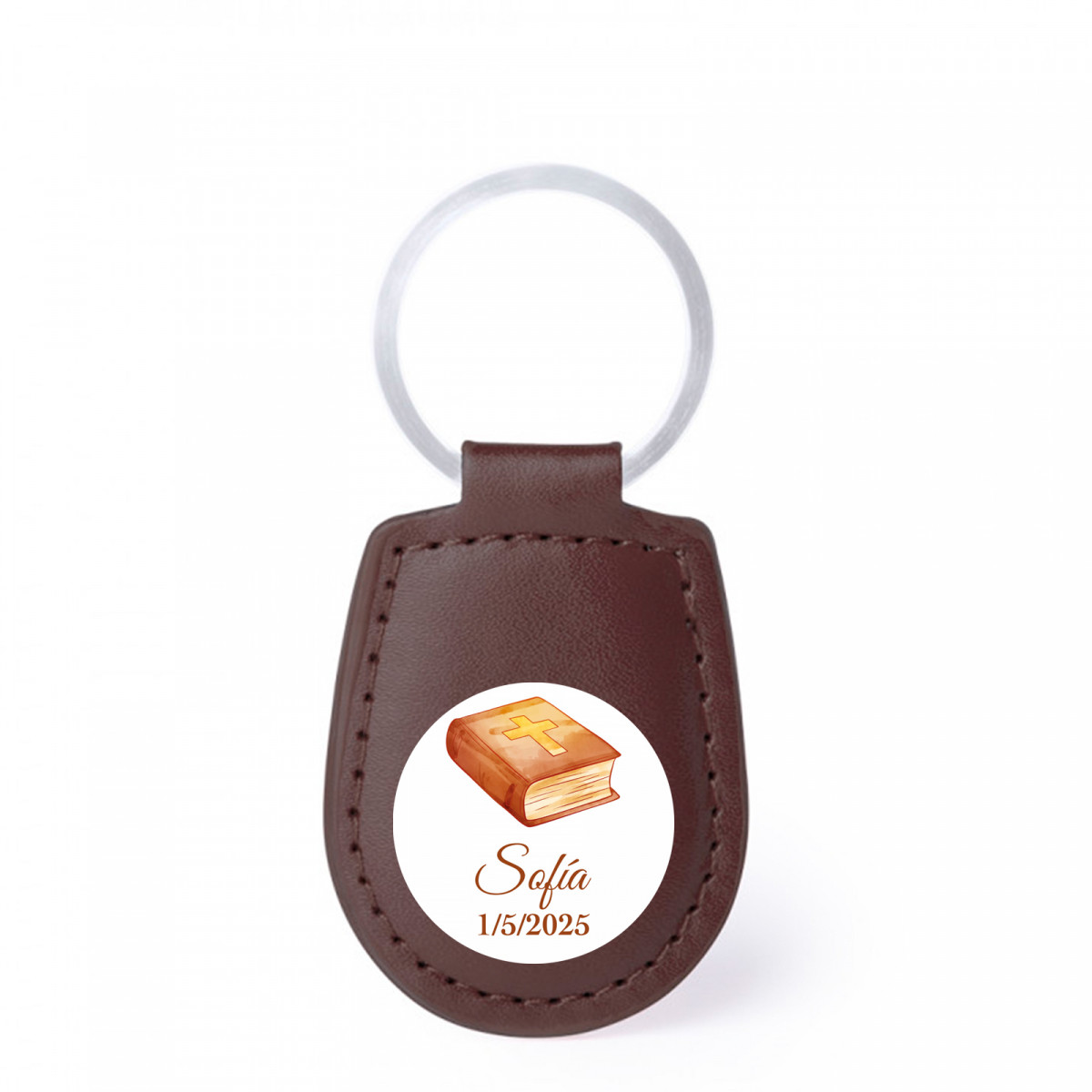 Llavero polipiel marrón con adhesivo 3cm de comunión para regalar