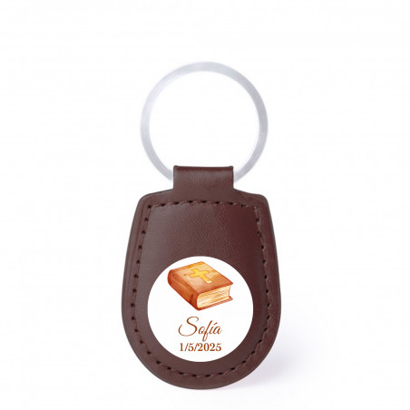 Llavero polipiel marrón con adhesivo 3cm de comunión para regalar