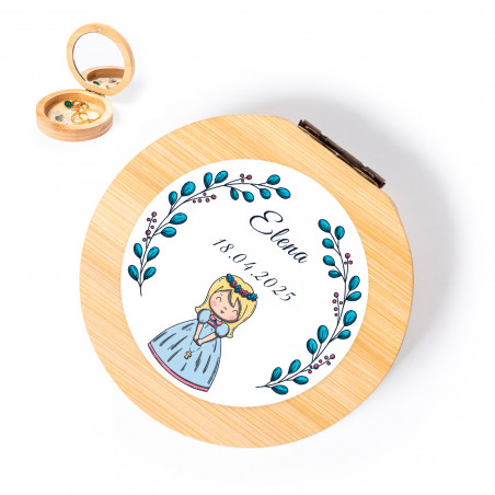 Joyero de bambú con elegante adhesivo primera comunión para detalles niña