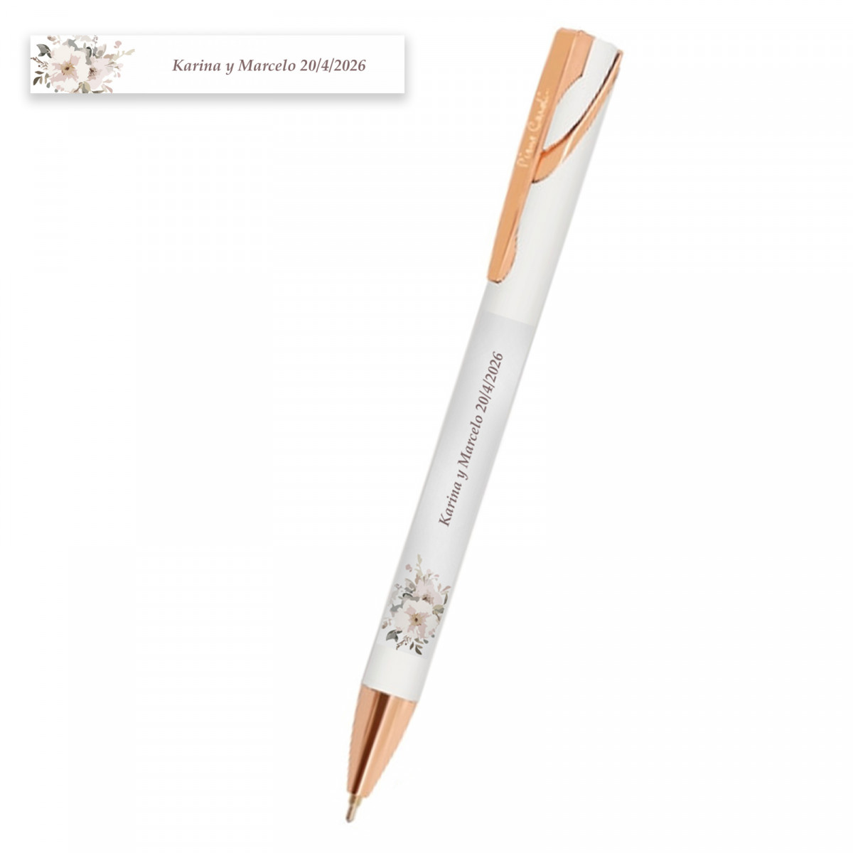 Bolígrafo de pierre cardin blanco tinta semi gel con adhesivo personalizado para regalar