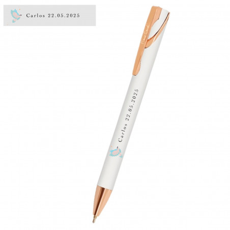 Bolígrafo de Pierre Cardin blanco con adhesivo personalizado para detalles de invitados