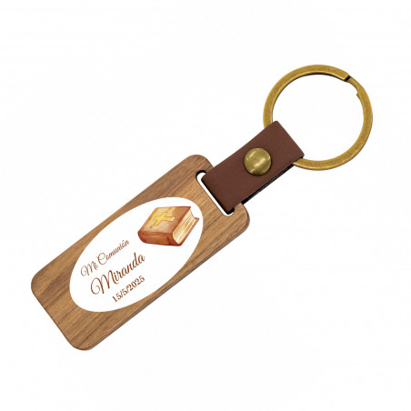 Llavero de madera con adhesivo personalizado para detalle de Comunión