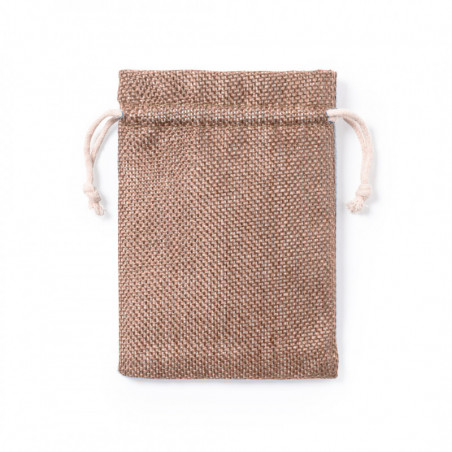 Llavero polipiel marrón y tarjeta recordatorio personalizable en elegante bolsa de tela para detalles primera comunión niño
