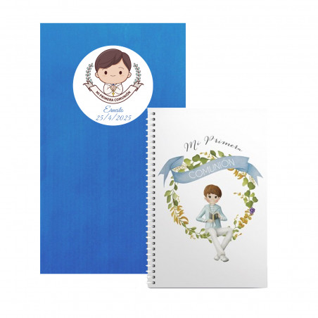 Libreta pequeña con sobre y adhesivo para comunión de niño