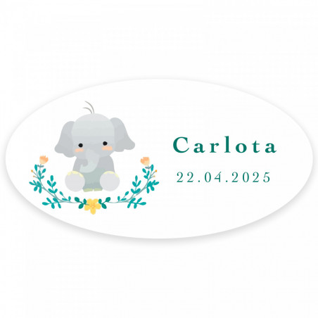 Tarjeta recordatorio personalizable con piruleta y adhesivo ovalado para detalles bautizos unisex